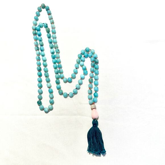 52 Inch Aventurine Mala Necklace With Rose Quartz Tagua Nut - Picture 7 of 10